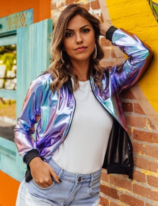 Jaqueta holografica store prata