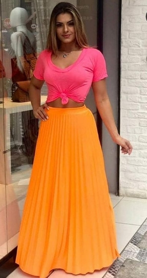 Saia plissada longa neon online